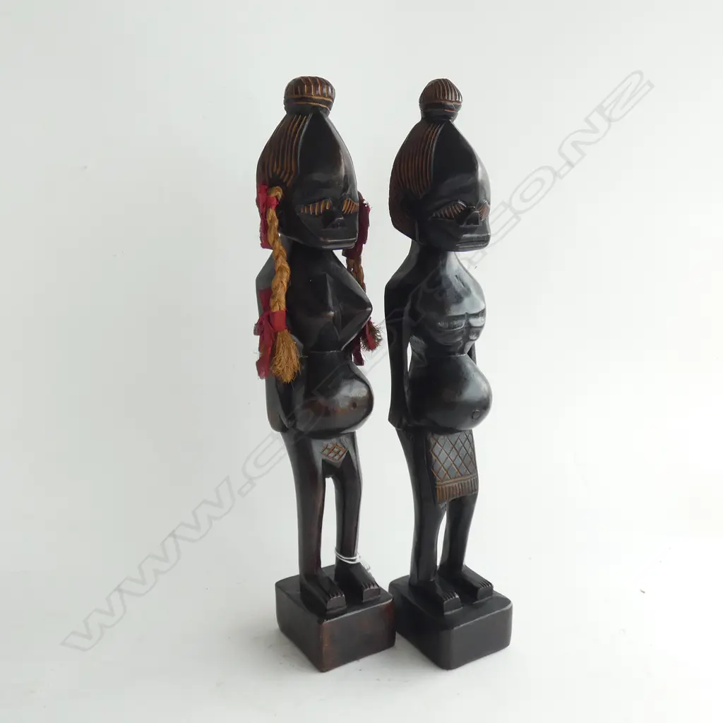 TWO HAND CARVED WOODEN AFRICAN FERTILITY  FIGURES C1960'S (?) H 455MM Image 1++