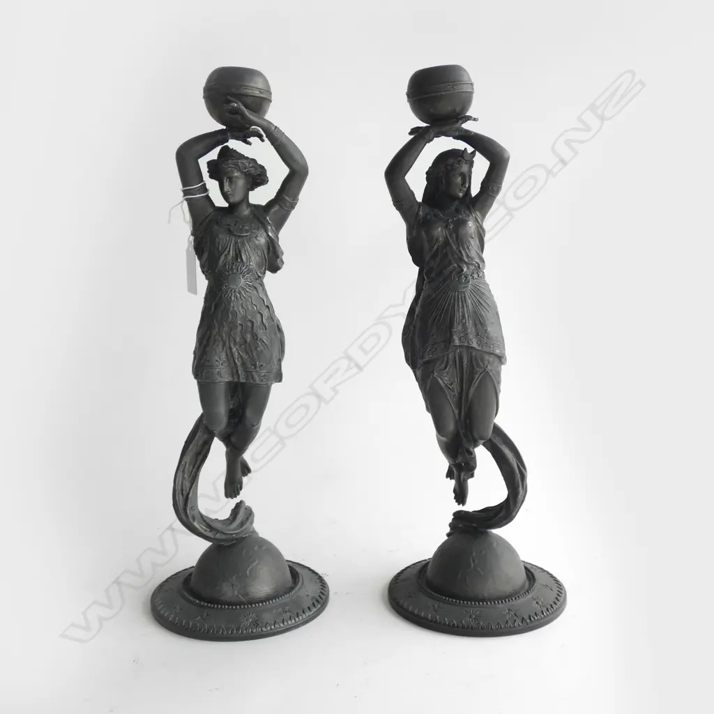 PR VICTORIAN SPELTER FIGURAL CANDLESTICKS H.375mm Image 1++