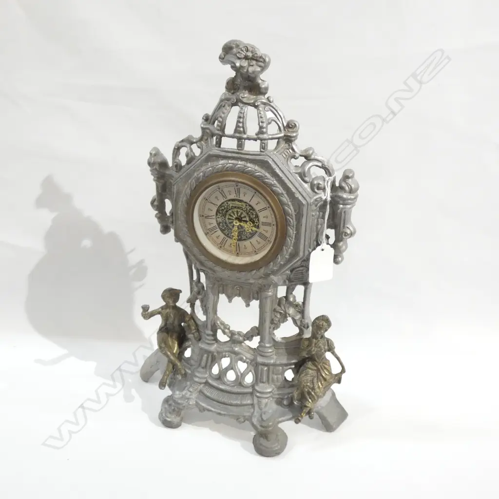 PEWTER LOOK FRENCH STYLE MANTLE CLOCK H. 370MM Image 1++