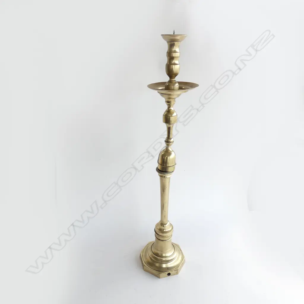 LARGE BRASS PRICKET CANDLE STAND REQ. TIGHTENING H.880mm Image 1++