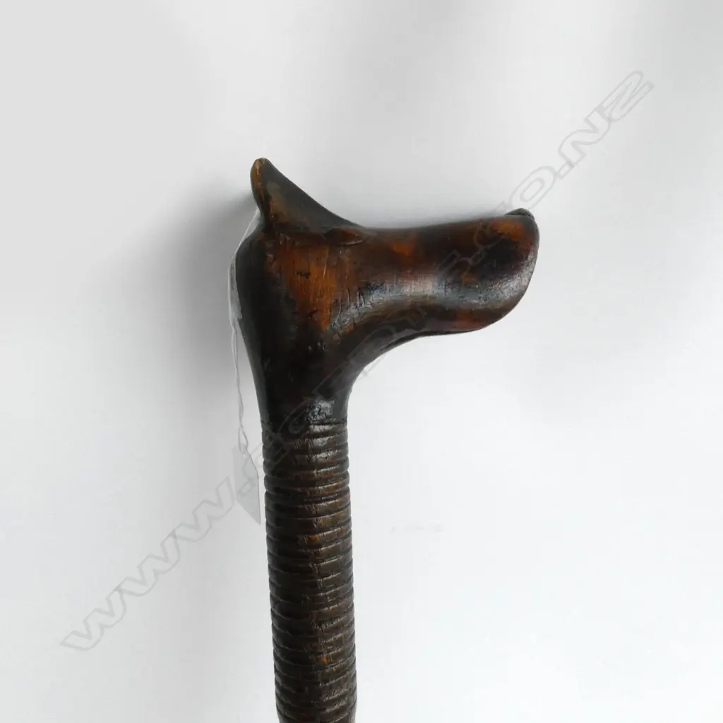 DOG HEAD CARVED WOODEN WALKING STICK Image 1++