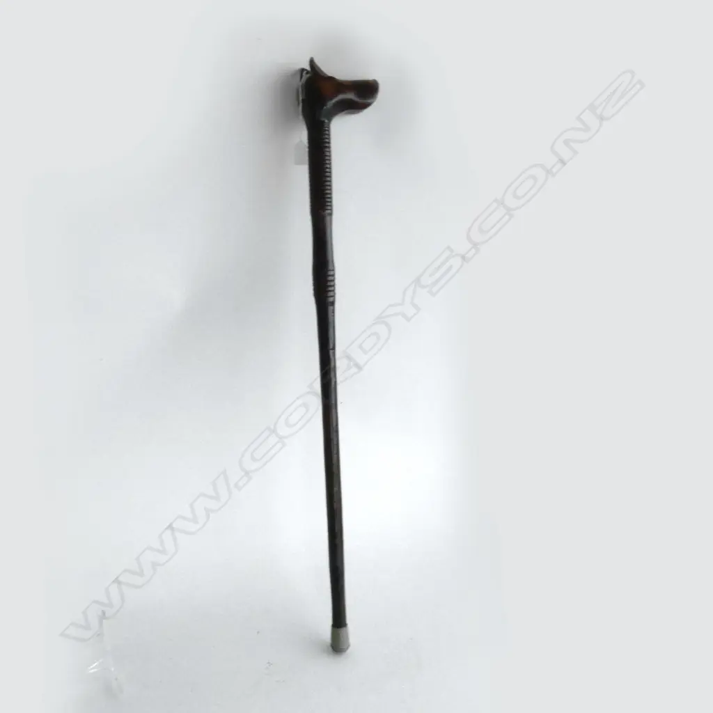 DOG HEAD CARVED WOODEN WALKING STICK Image 1++