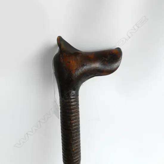 DOG HEAD CARVED WOODEN WALKING STICK