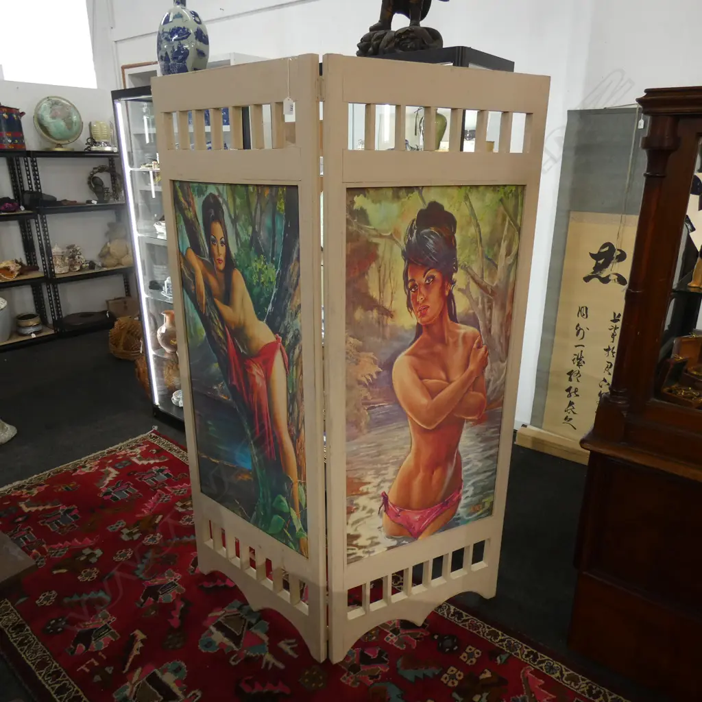 2 PANEL WHITE PAINTED ROOM DIVIDER - EA PANEL WITH A SCANTILY CLAD LADY H 1700MM Image 1++
