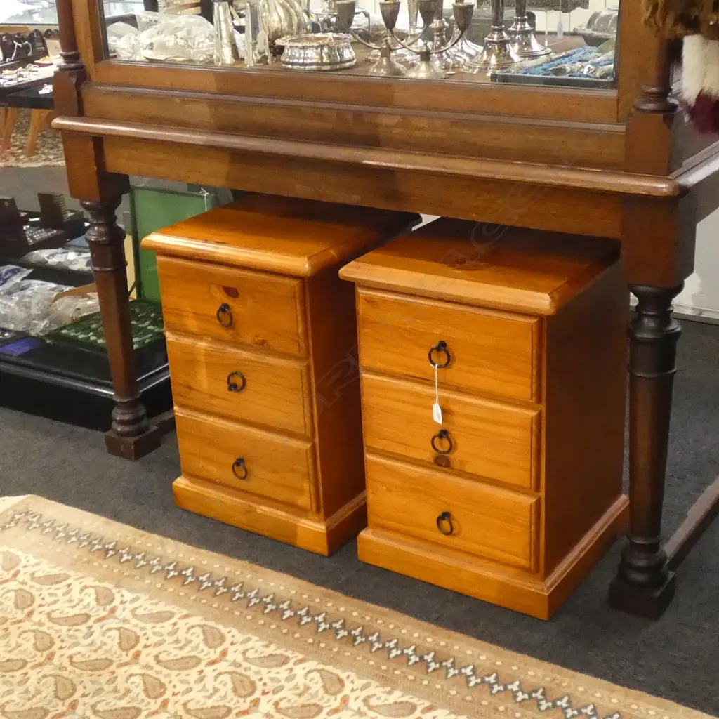 PR WOODEN 3 DRAWER BEDSIDE TABLES Image 1++