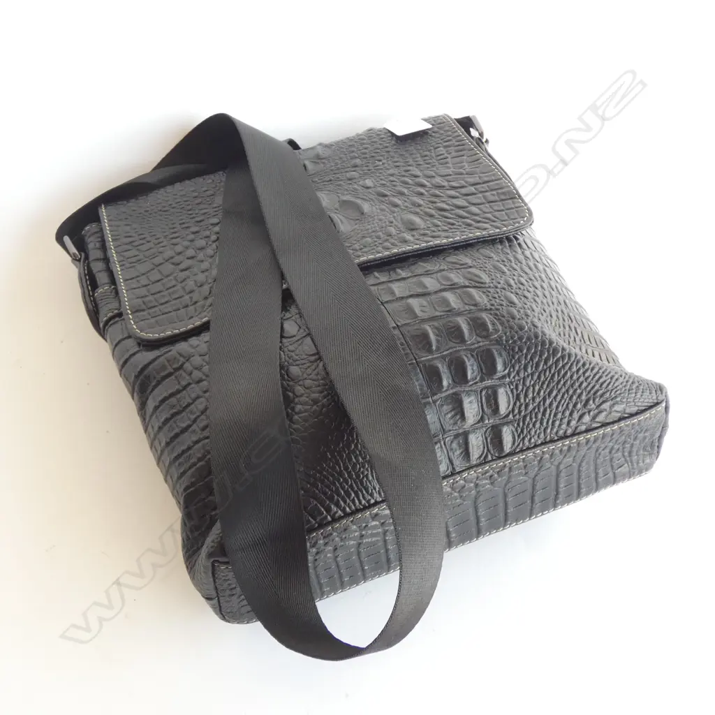 BLACK FAUX CROC BAG  Image 1++