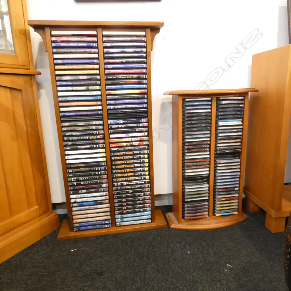 2 WOODEN CABINETS; DVDS & CDS Image 1++