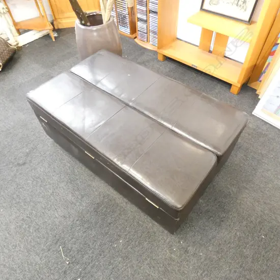 BROWN VINYL OTTOMAN / FOLD OUT BED 1200x700x450mm