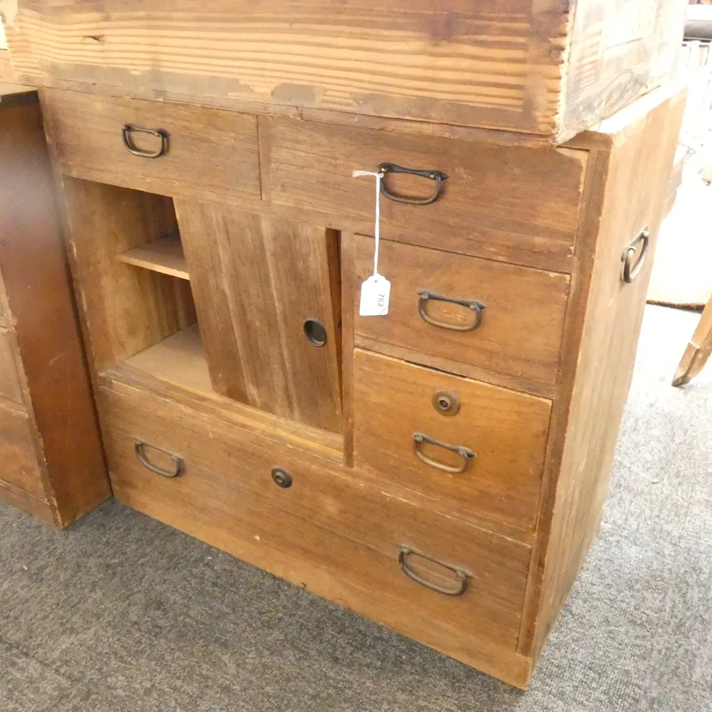 SM VINTAGE JAPANESE KO-DANSU CABINET - 5 DRAWERS /2 SLIDING DOORS 580 X 280 X 540MM Image 1++