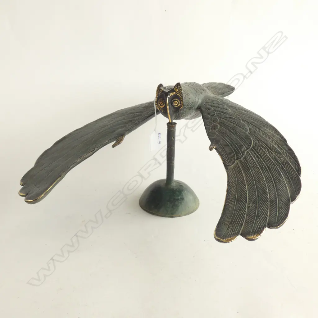 BRONZE OWL ON PIVOT STAND POLISHED HIGHLIGHTS H210MM Image 1++