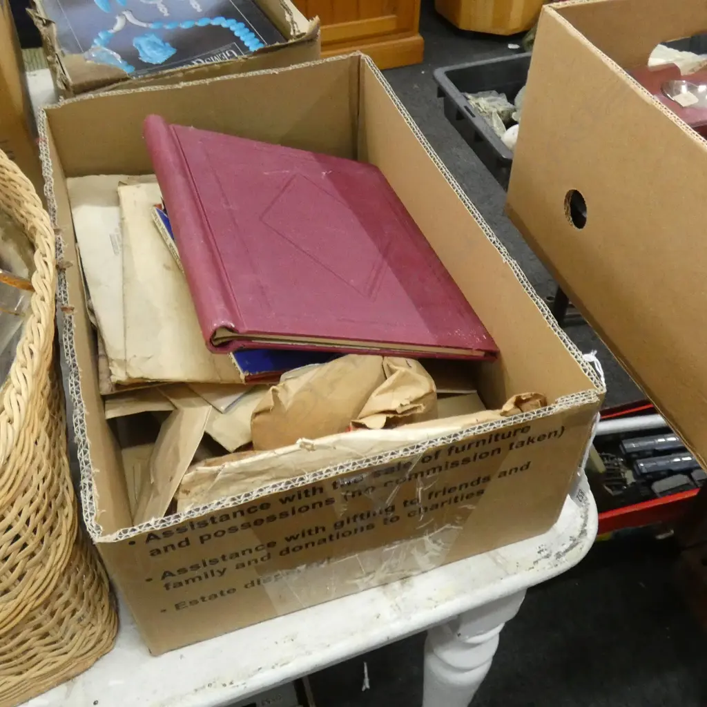 BOX LOT ASST. STAMPS + 2 EMPTY ALBUMS Image 1++