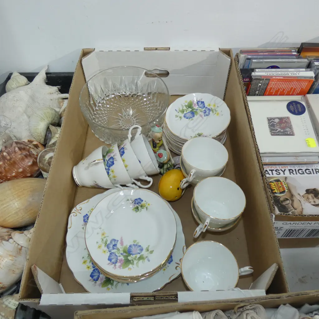 BOX LOT ASST INCL ROYAL ASCOT CHINA TEA SET ETC. Image 1++