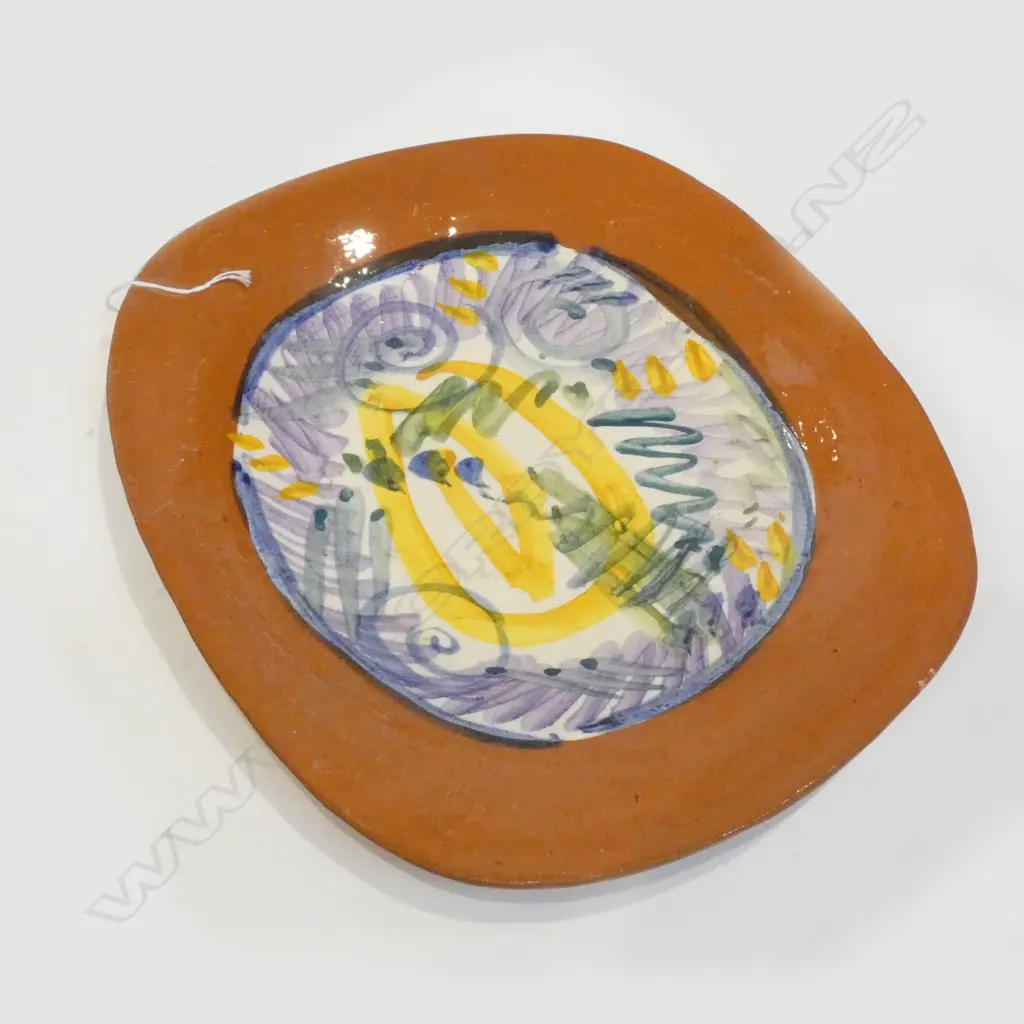 PAINTED TERRACOTTA PLATTER SIGNED '94 360x300mm Image 1++