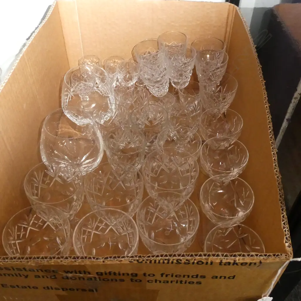 BOX LOT CRYSTAL GLASSES, WEBB CORBETT ETC Image 1++
