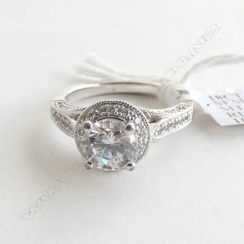 SILVER & CZ SOLITAIRE HALO RING  Image 1++