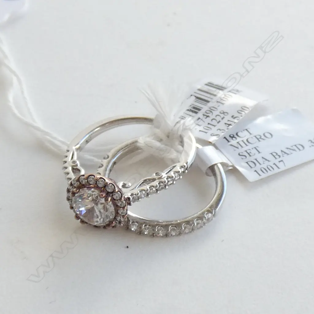 2 SILVER & CZ RINGS; 1 CZ FILIGREE BAND & SOLITAIRE HALO Image 1++