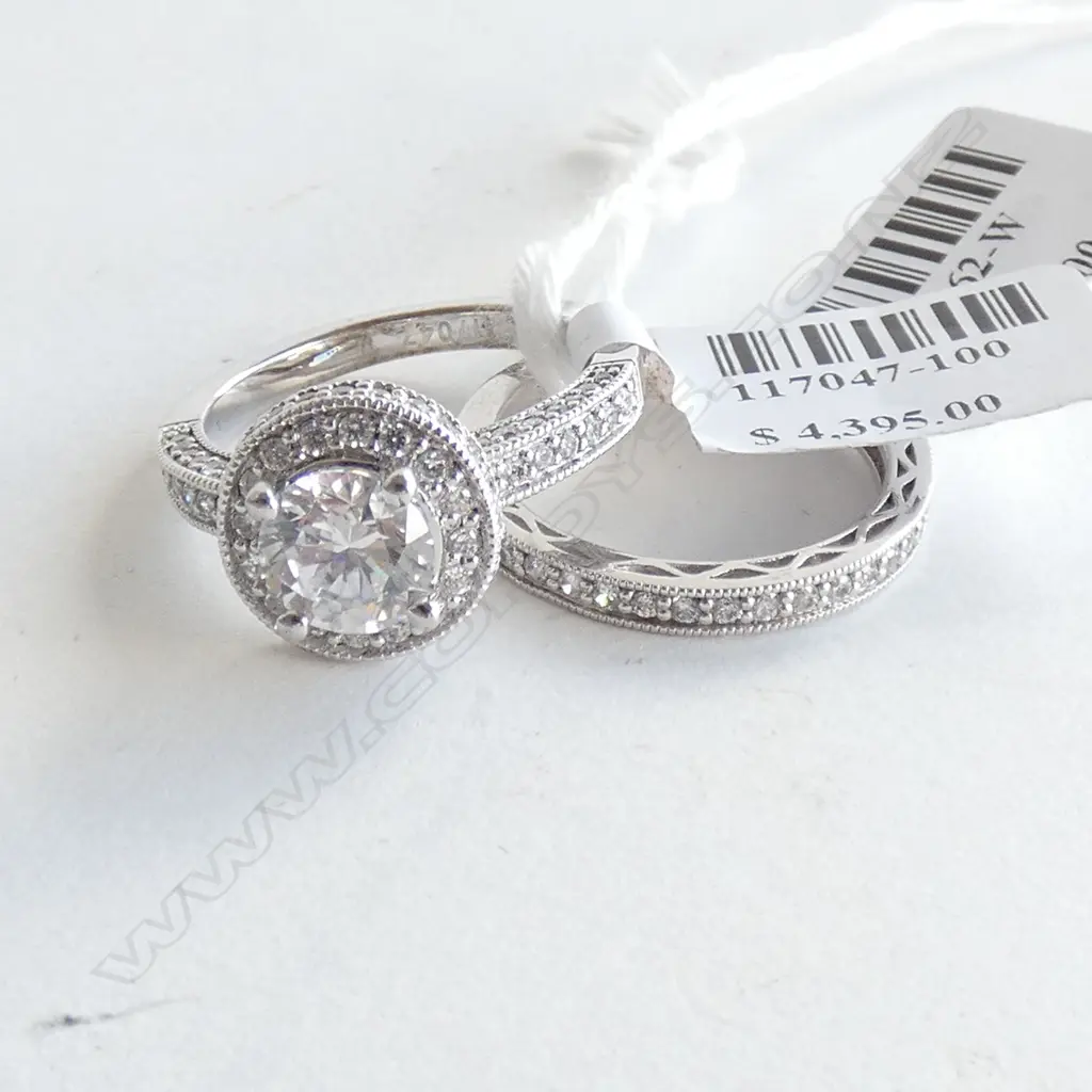 2 SILVER & CZ RINGS; 1 HALO SOLITAIRE & ONE CZ BAND Image 1++