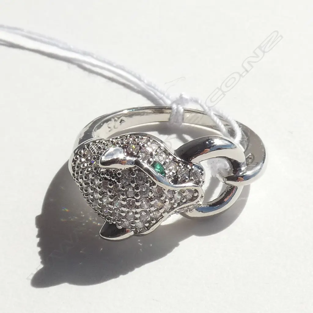 SILVER & MULTI FAUX DIAMOND LEOPARD HEAD DRESS RING Image 1++