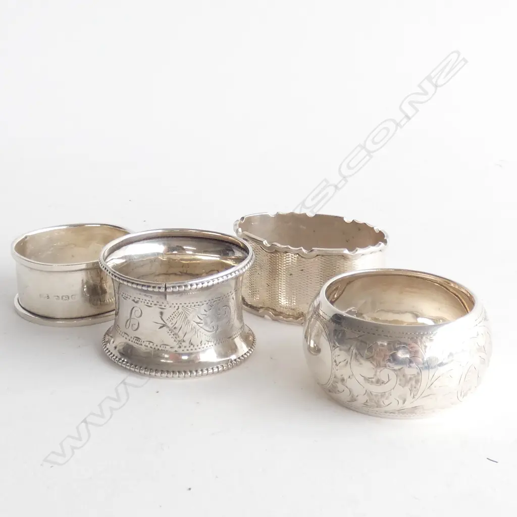 3 ASST STG SILVER NAPKIN RINGS - ALL HALLMARKED + ONE OTHER Image 1++