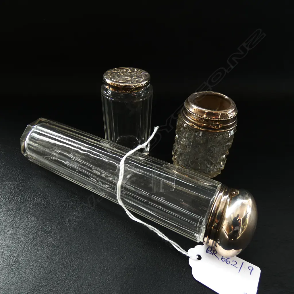 3 CRYSTAL & STG SILVER DRESSING TABLE BOTTLES Image 1++