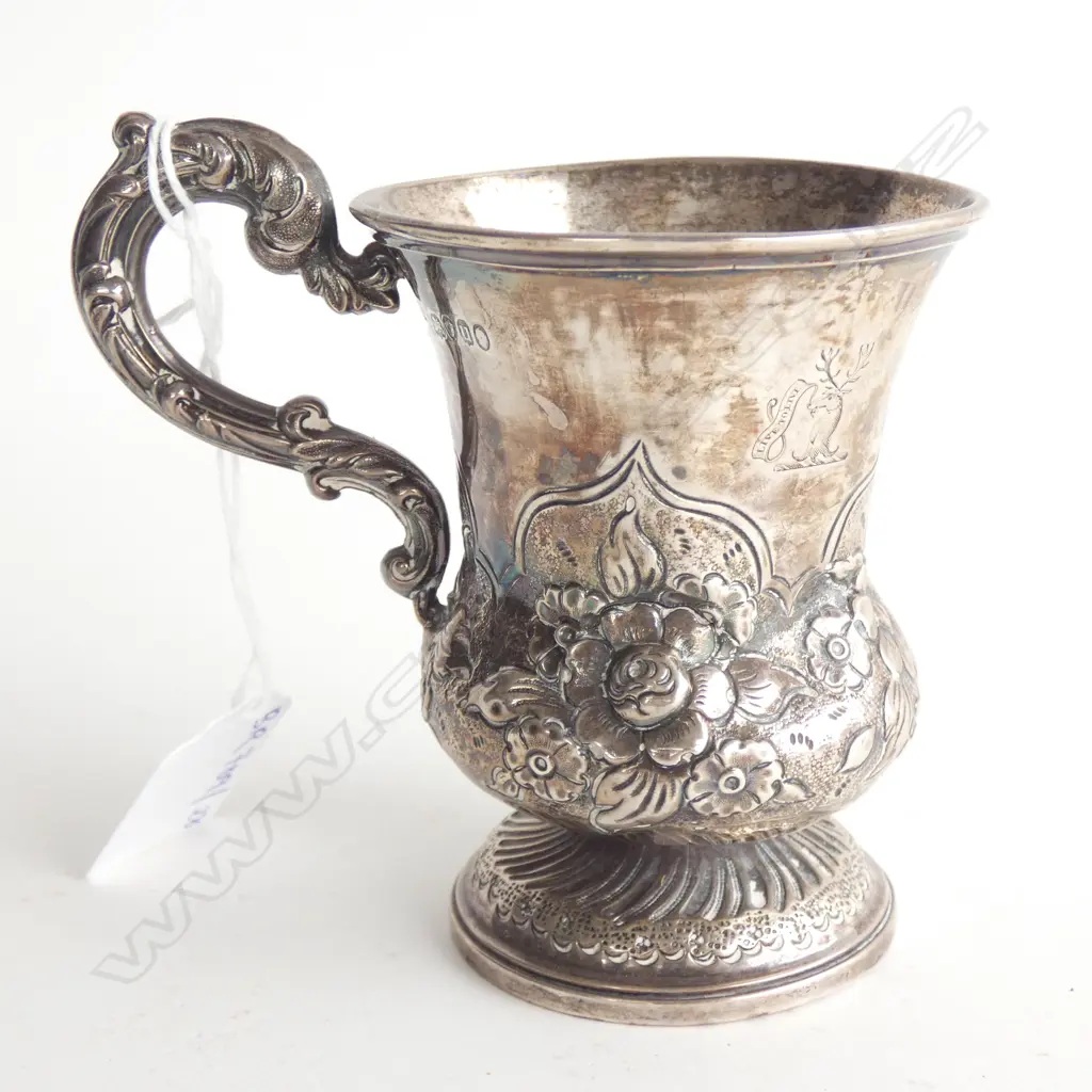 STG SILVER CHRISTENING MUG w. CREST; LONDON EARLY 19thC 106 GRAMS Image 1++