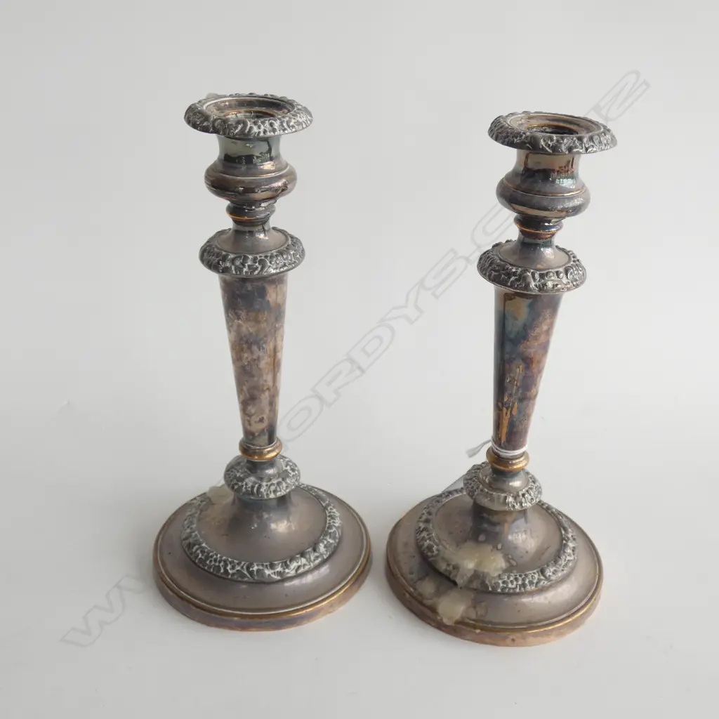 PR SHEFFIELD PLATE CANDLESTICKS H.265mm Image 1++