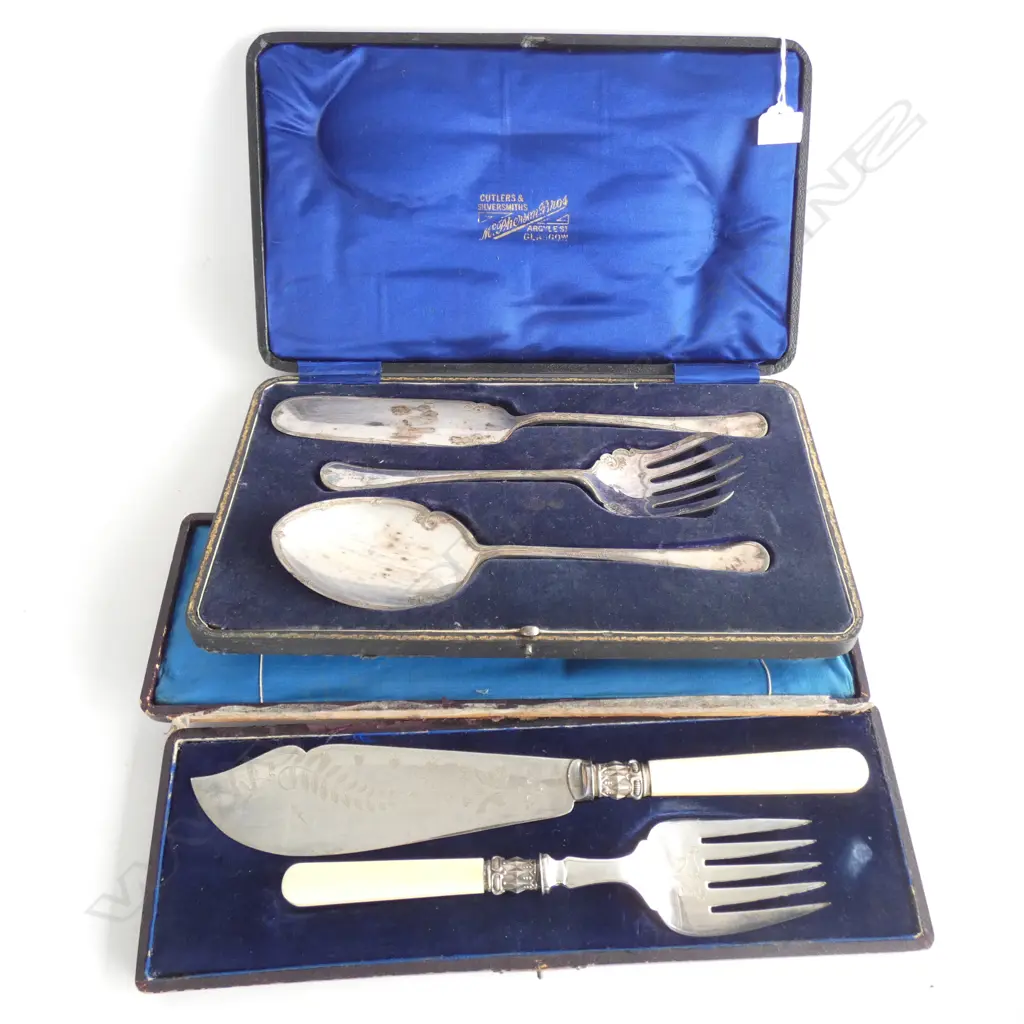 2 VICTORIAN CASED SERVING SETS; CAKE & FISH AF Image 1++