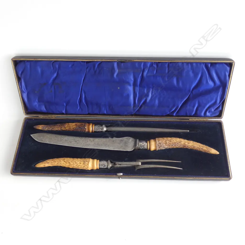 CASED SET FAUX HORN CARVING KNIVES  Image 1++