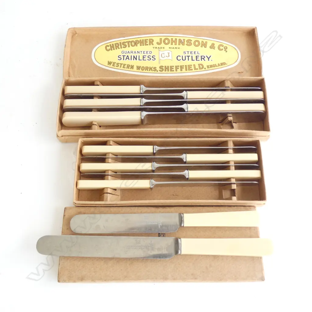 2 BOXED SETS OF 6 'BONE' HANDLED KNIVES Image 1++
