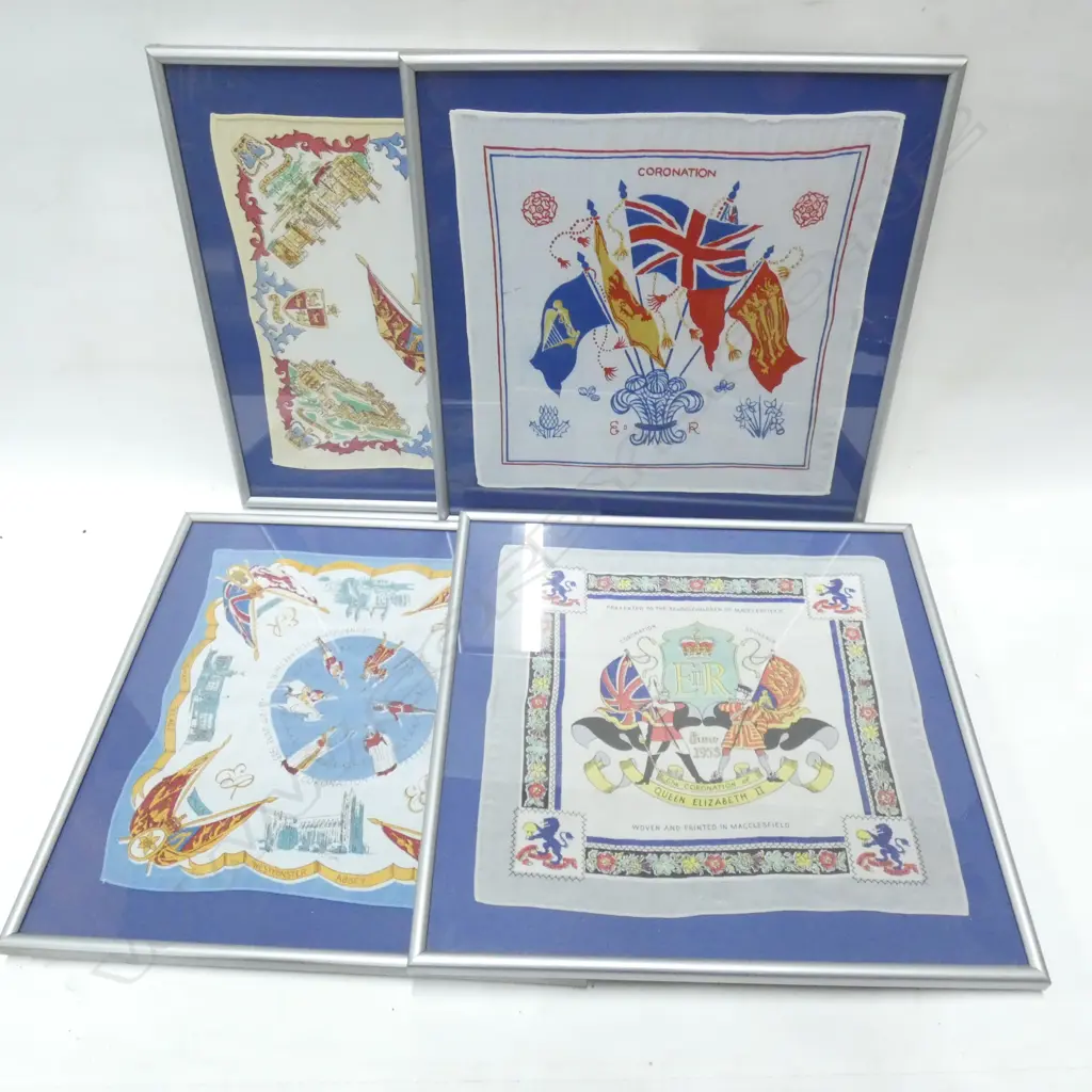 4 FRAMED 1953 ROYAL HANDKERCHIEFS  Image 1++
