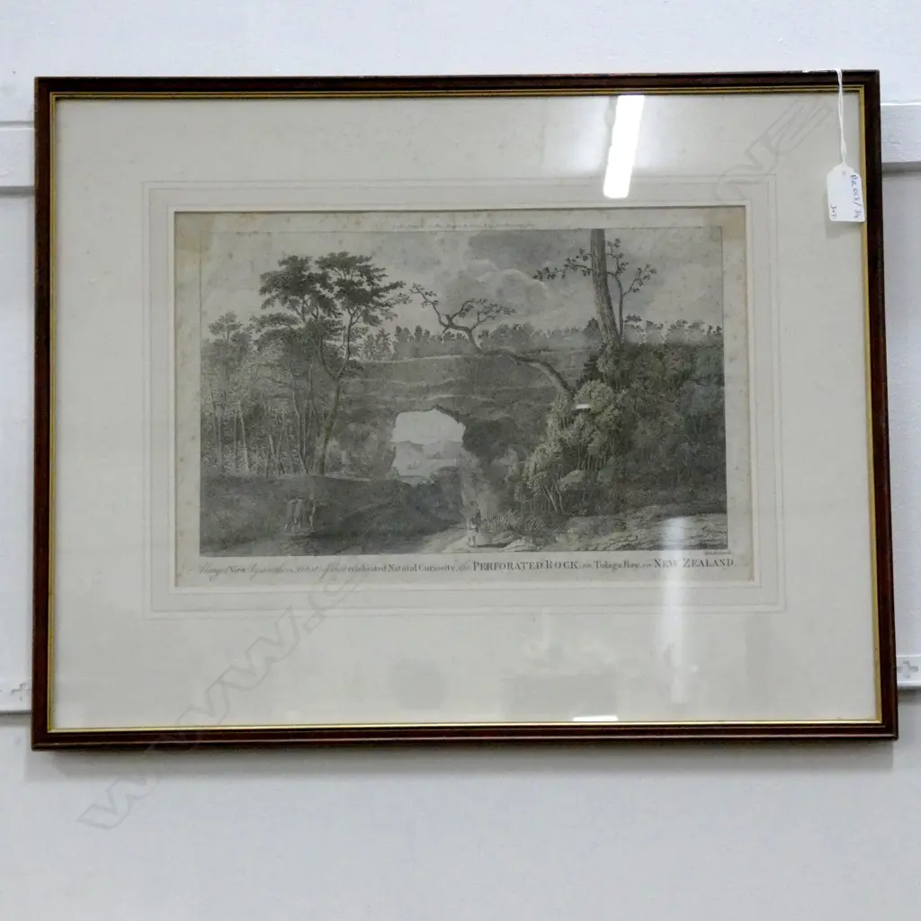 4 EARLY NZ PRINTS; 3 VIEWS OF NORTH SHORE 280x380mm + SIBELIUS ENGRAVING PERFORATED ROCK TOLAGA BAY Image 1++
