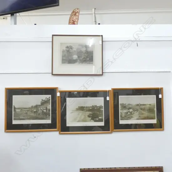 4 EARLY NZ PRINTS; 3 VIEWS OF NORTH SHORE 280x380mm + SIBELIUS ENGRAVING PERFORATED ROCK TOLAGA BAY