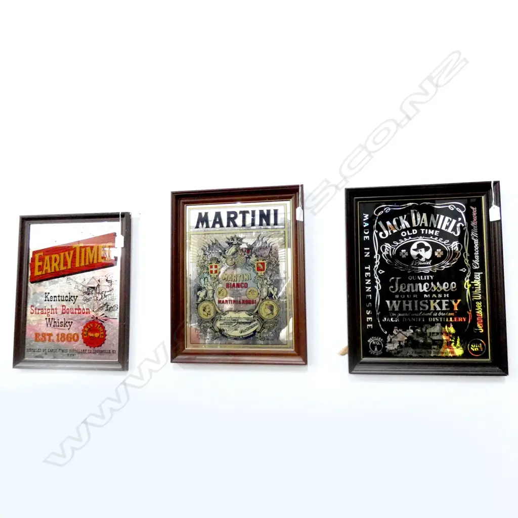 3 ALCOHOL ADVERTISING MIRRORS; 'EARLY TIMES', 'MARTINI' & 'JACK DANIELS' 390x290mm Image 1++