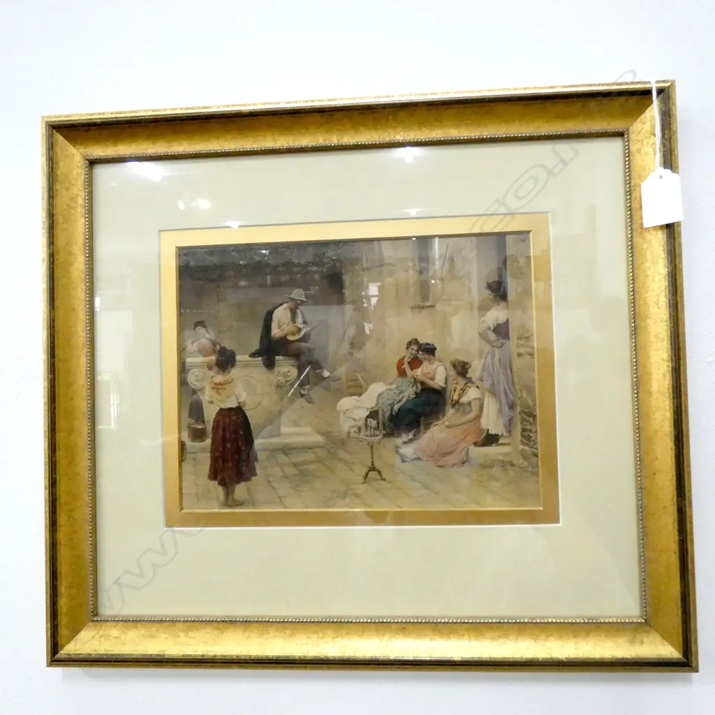 GILT FRAMED PRINT; LATE 19thC ITALIAN SCENE 180x240mm Image 1++