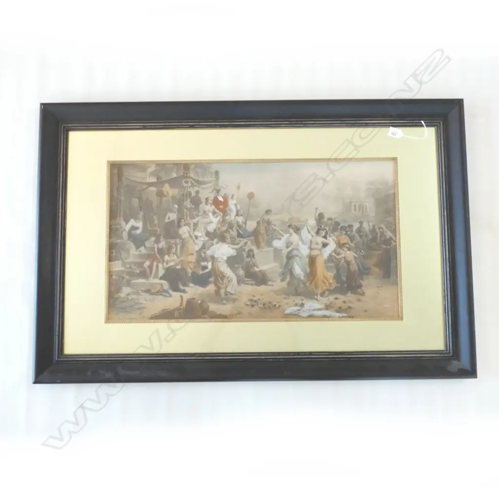 LARGE FRAMED VICTORIAN PRINT BY M OBERHAUSER "tHE COURTING OF ANTONY & CLEOPATRA'450 X 770mm Image 1++