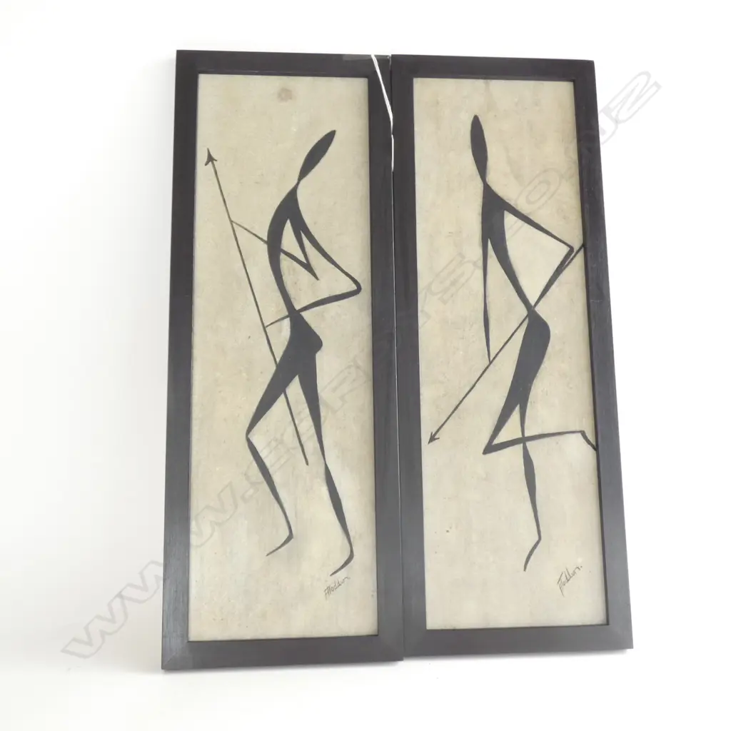 PR SIGNED FRAMED OIL ON BOARD STICK FIGURES 490x150mm Image 1++