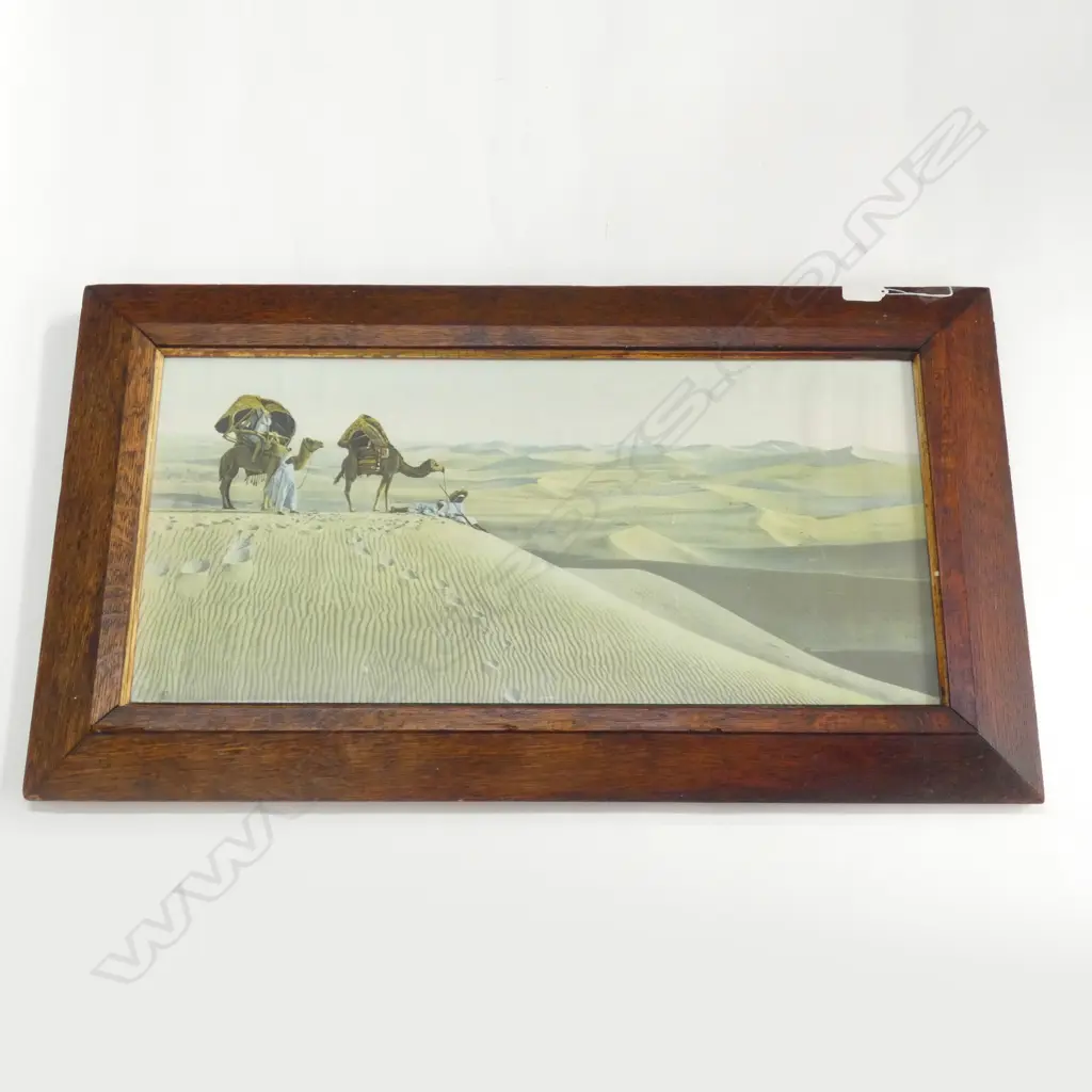 DESERT SCENES CHROMOLITHO BY LEHNERT AND LANDROCK, STAMPED LOGO, NO.5072 & TITLED "LES GRANDES DUNES". OAK FRAMED. Image 1++