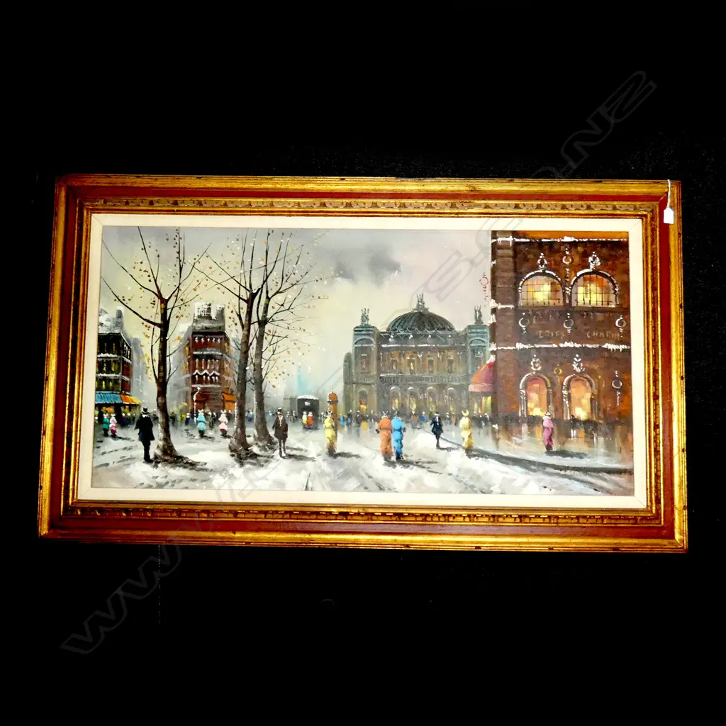 LARGE GILT FRAME OIL ON CANVAS PARIS IN WINTER 1200x600mm  Image 1++