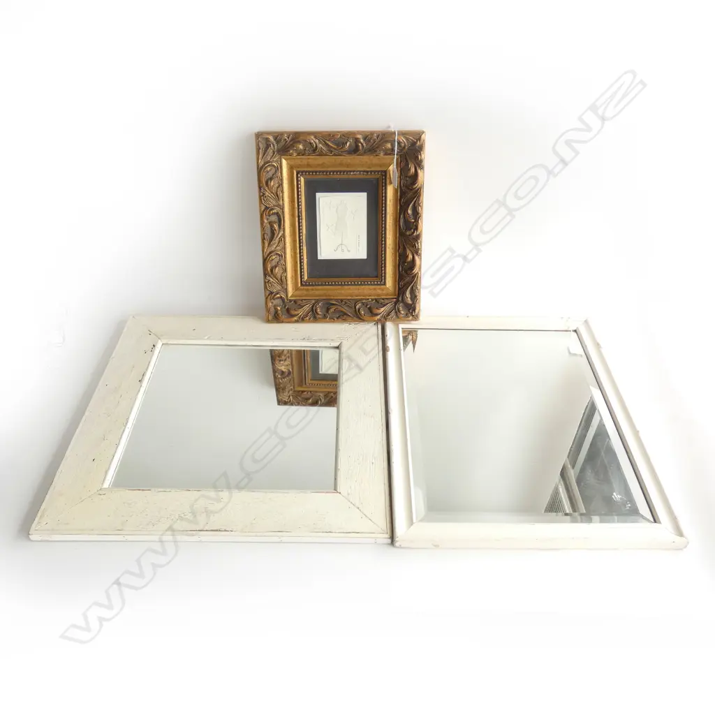2 WHITE PAINTED FRAMED MIRRORS (LARGEST 500 X 500MM)  + GILT RIMMED FRAME 350 X 300MM Image 1++