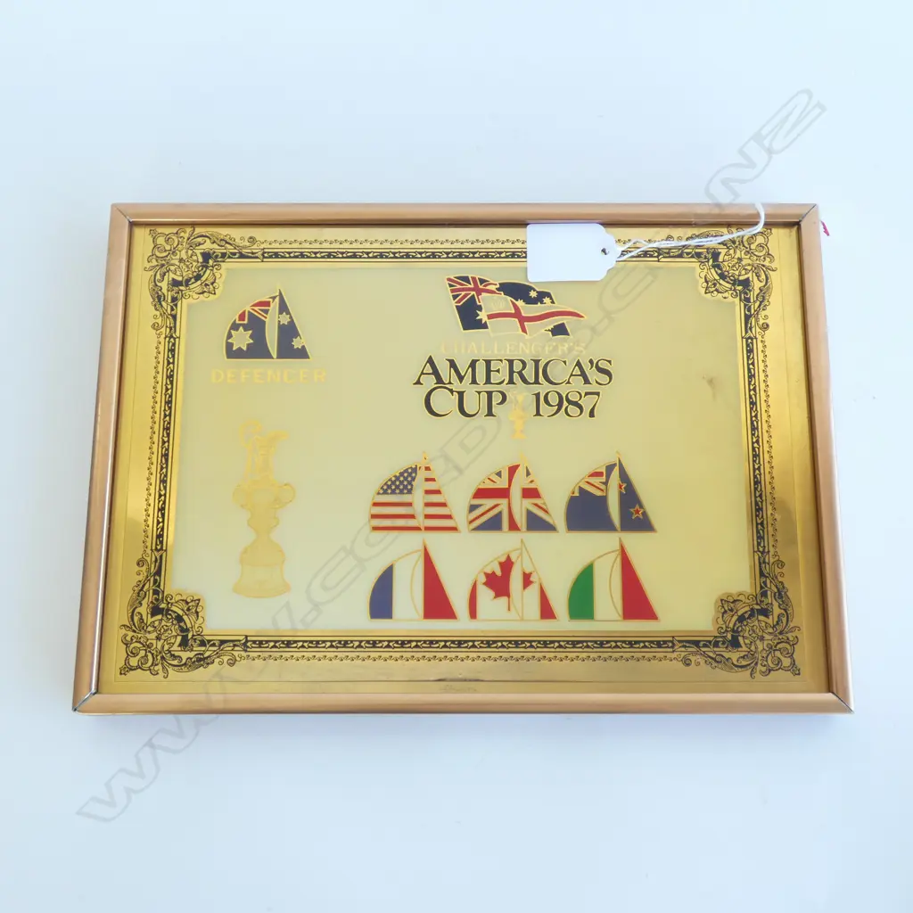 FRAMED AMERICAS CUP 1987 PLAQUE 180x265mm Image 1++
