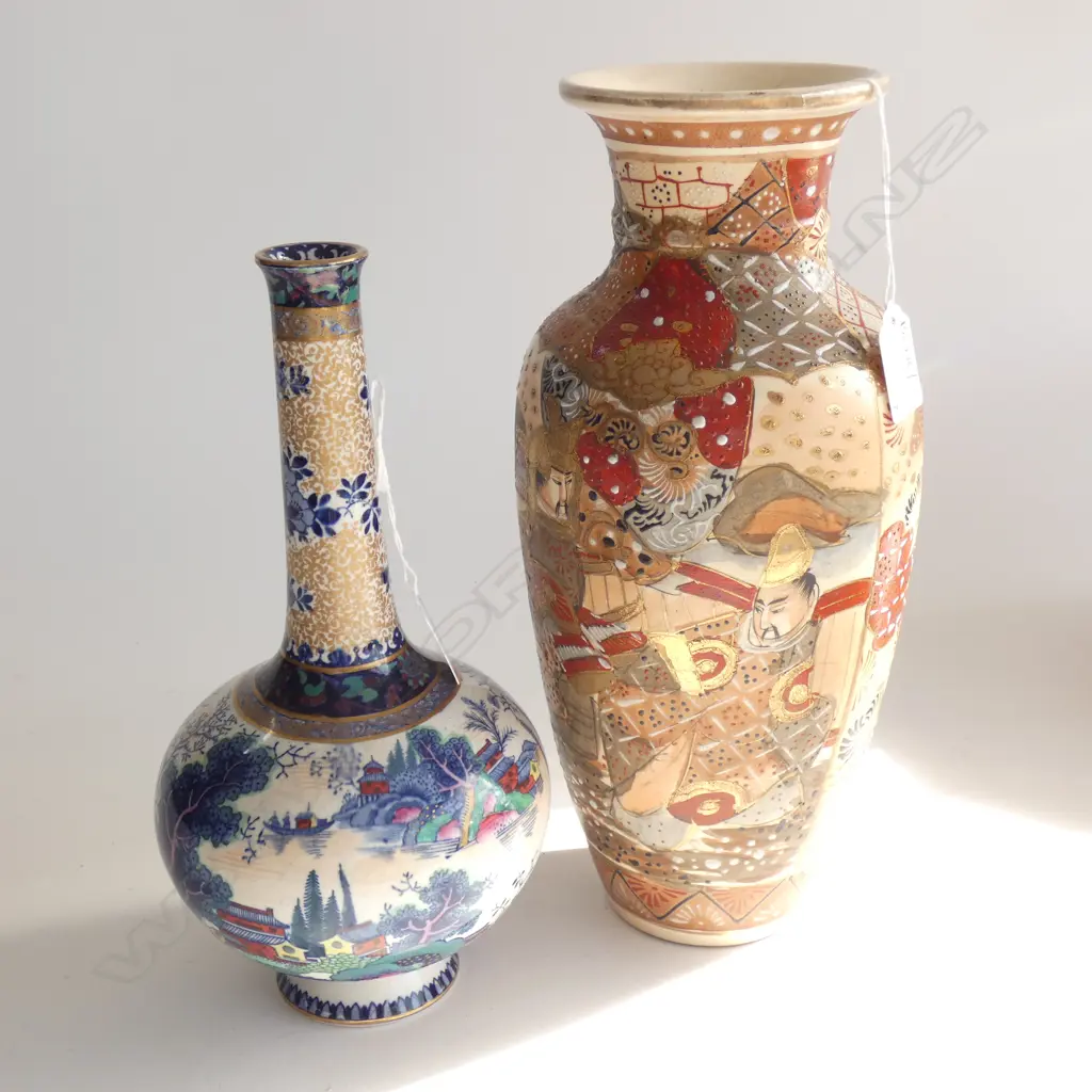 2 ORIENTAL VASES; SATSUMA H.300mm & BOOTHS 'MING' Image 1++