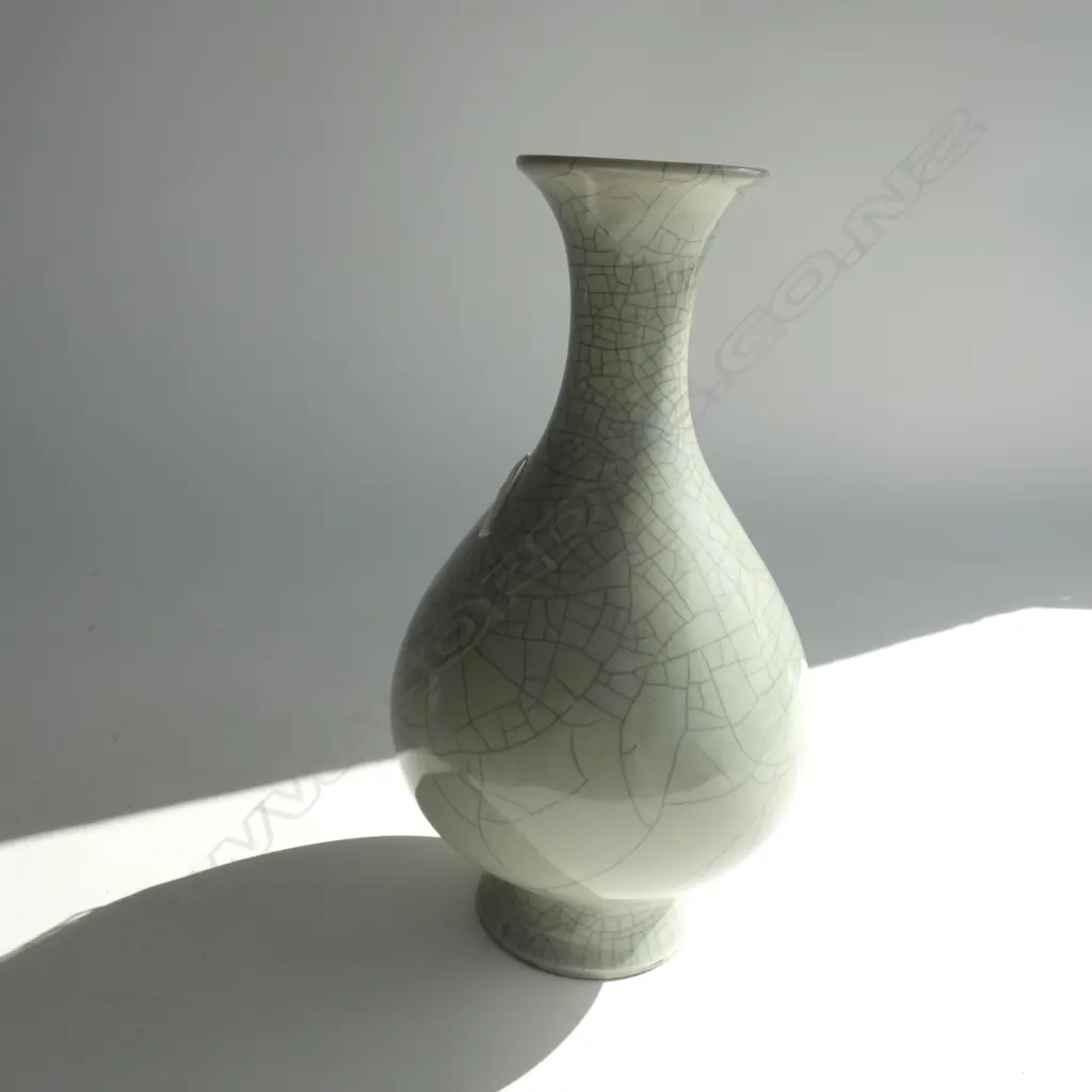 CRACKLE GLAZE CELADON VASE DRILLED FOR LAMP H.260mm Image 1++