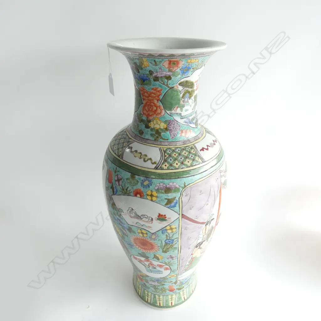 CHINESE TALL BALUSTER FAMILLE ROSE VASE H.605mm. Image 1++
