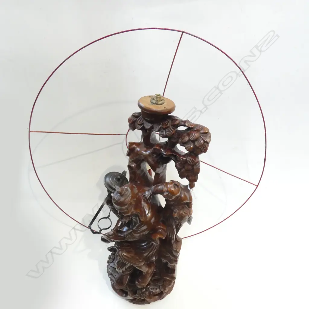 CARVED WOODEN CHINESE TABLE LAMP REQ. REWIRING H.435mm Image 1++