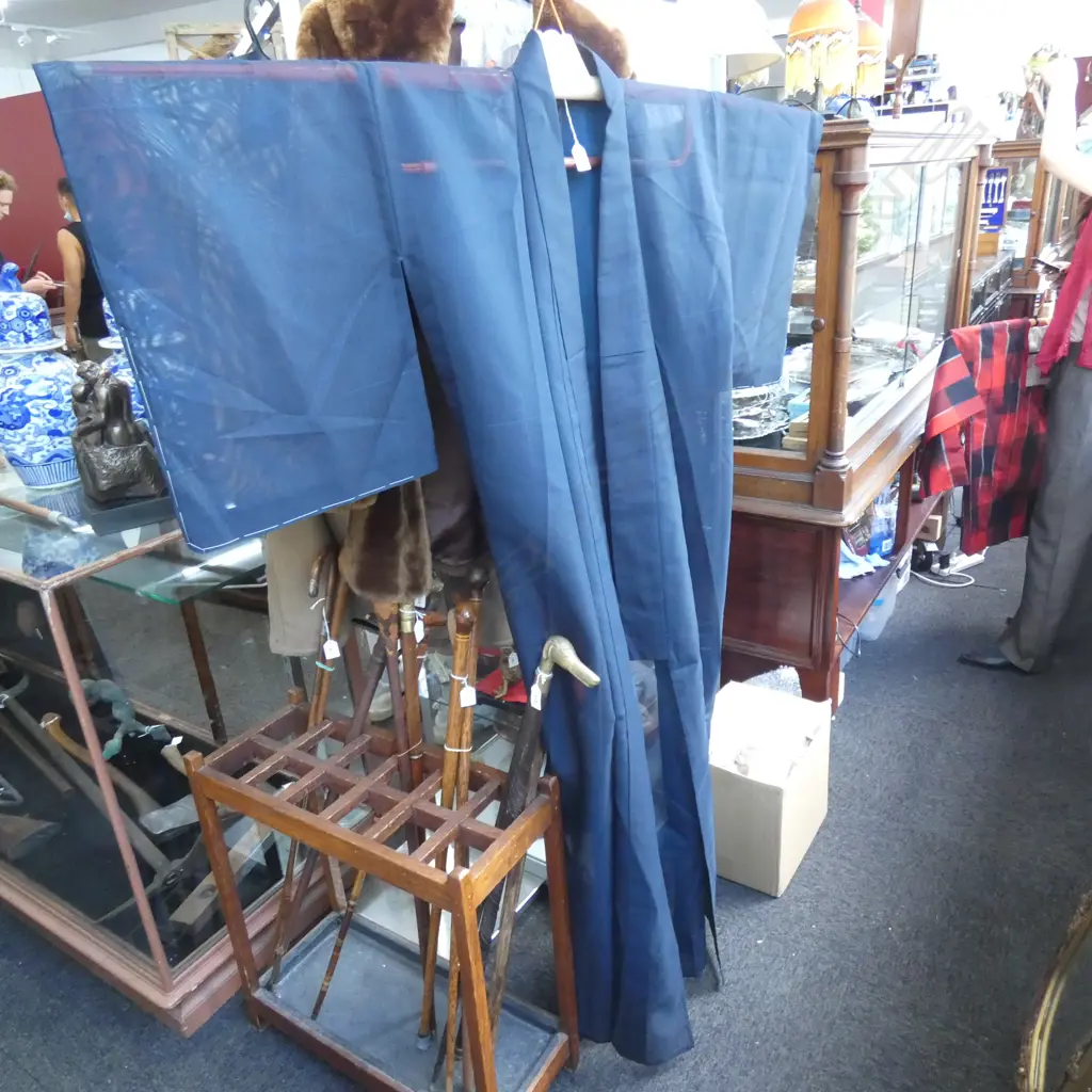 FULL LENGTH NAVY BLUE SHEER SILK KIMONO ROBE - UNLINED  Image 1++