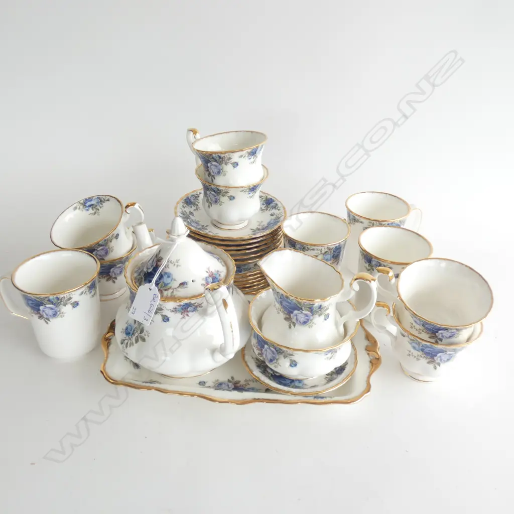 27 PCE ROYAL ALBERT 'MOONLIGHT ROSE' TEA SET; 6 TRIOS, TEA POT, MILK, SUGAR, 4 MUGS, PIN DISH & SANDWICH Image 1++