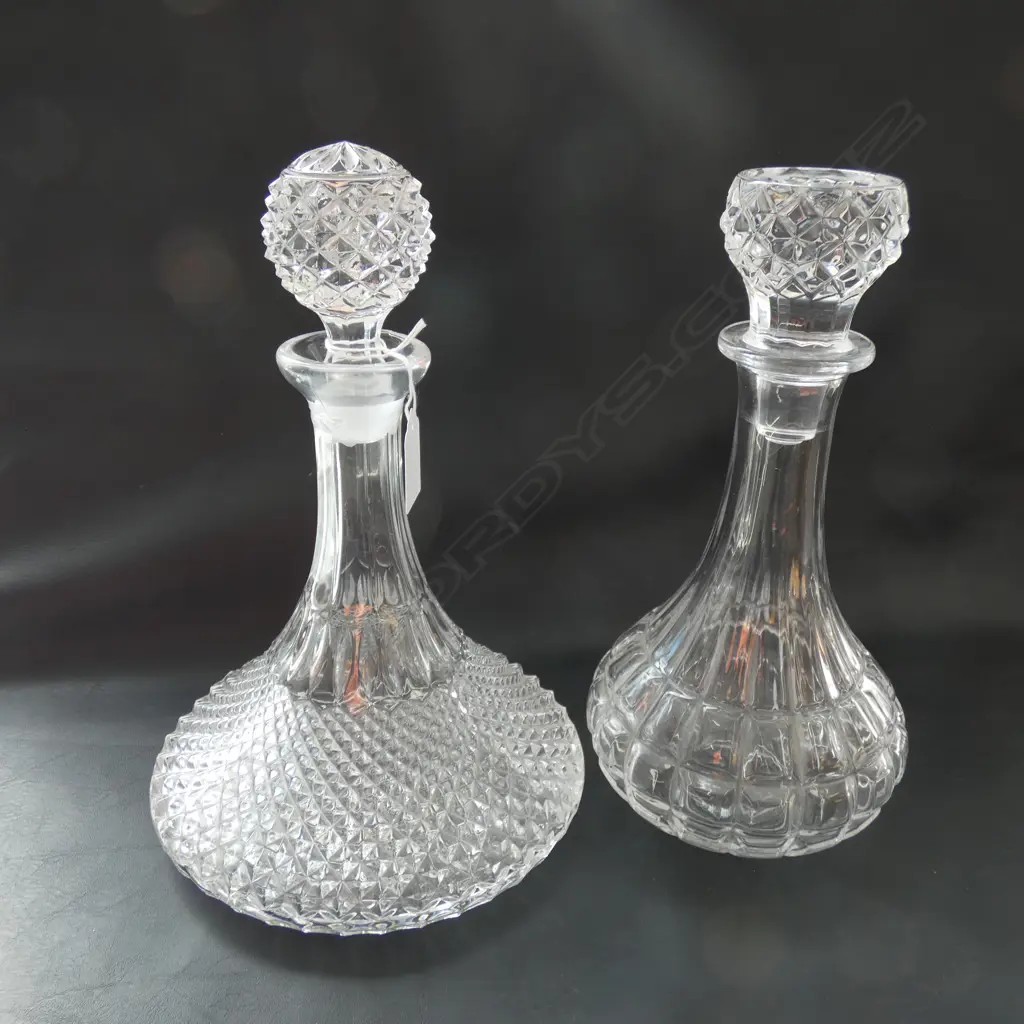 2 PRESSED GLASS DECANTERS; SHIPS & OTHER H.265mm Image 1++
