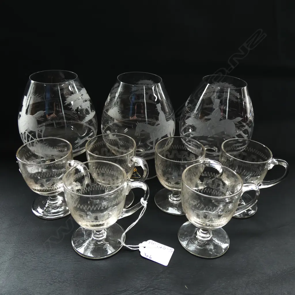 3 ROYAL BRIERLEY HAND CUT CRYSTAL BRANDY BALLOONS & 6 VINTAGE GLASS CUSTARD CUPS Image 1++