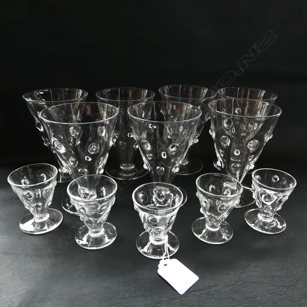 12 WEBB ENGLAND CRYSTAL HOBNAIL STEMMED GLASSES 2 SIZES 5 X H60MM & 7 H120MM Image 1++