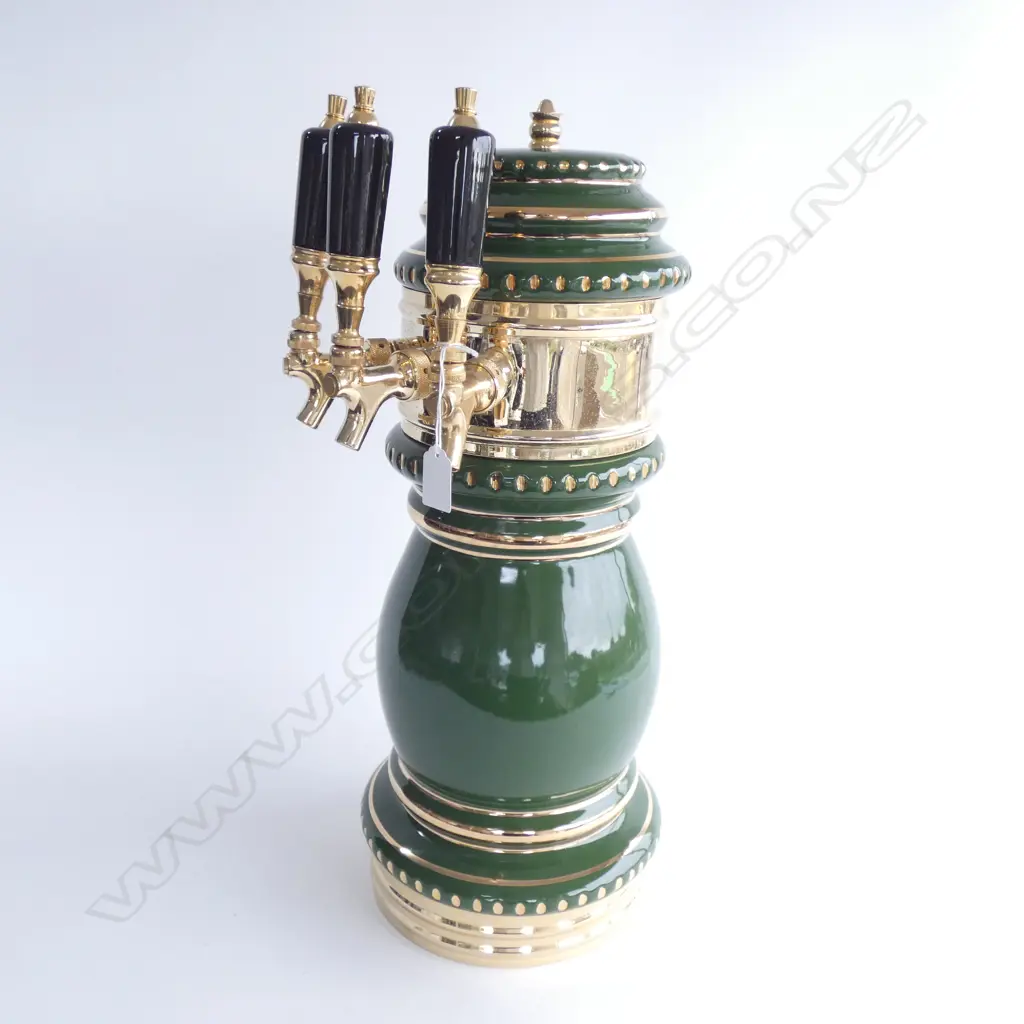 EUROPEAN CERAMIC BAR BEER FONT WITH 3 BRASS TAPS AND TRIM H 666 MM A/F Image 1++